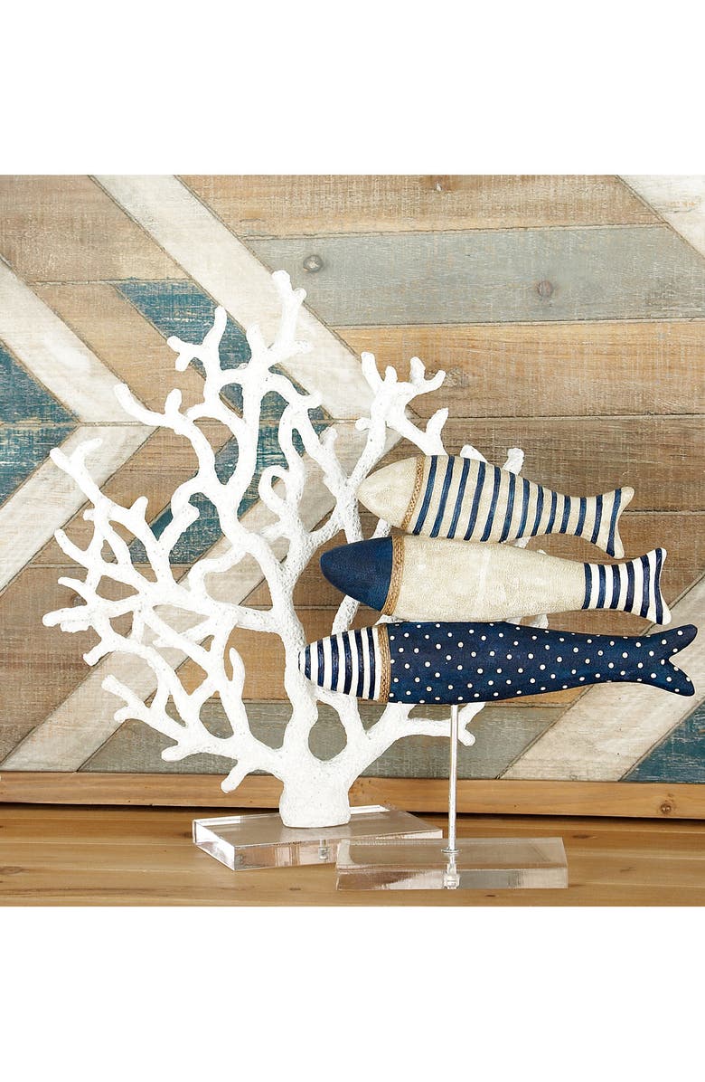 WILLOW ROW White Polystone Coastal Coral Sculpture with Acrylic Base, Alternate, color, White