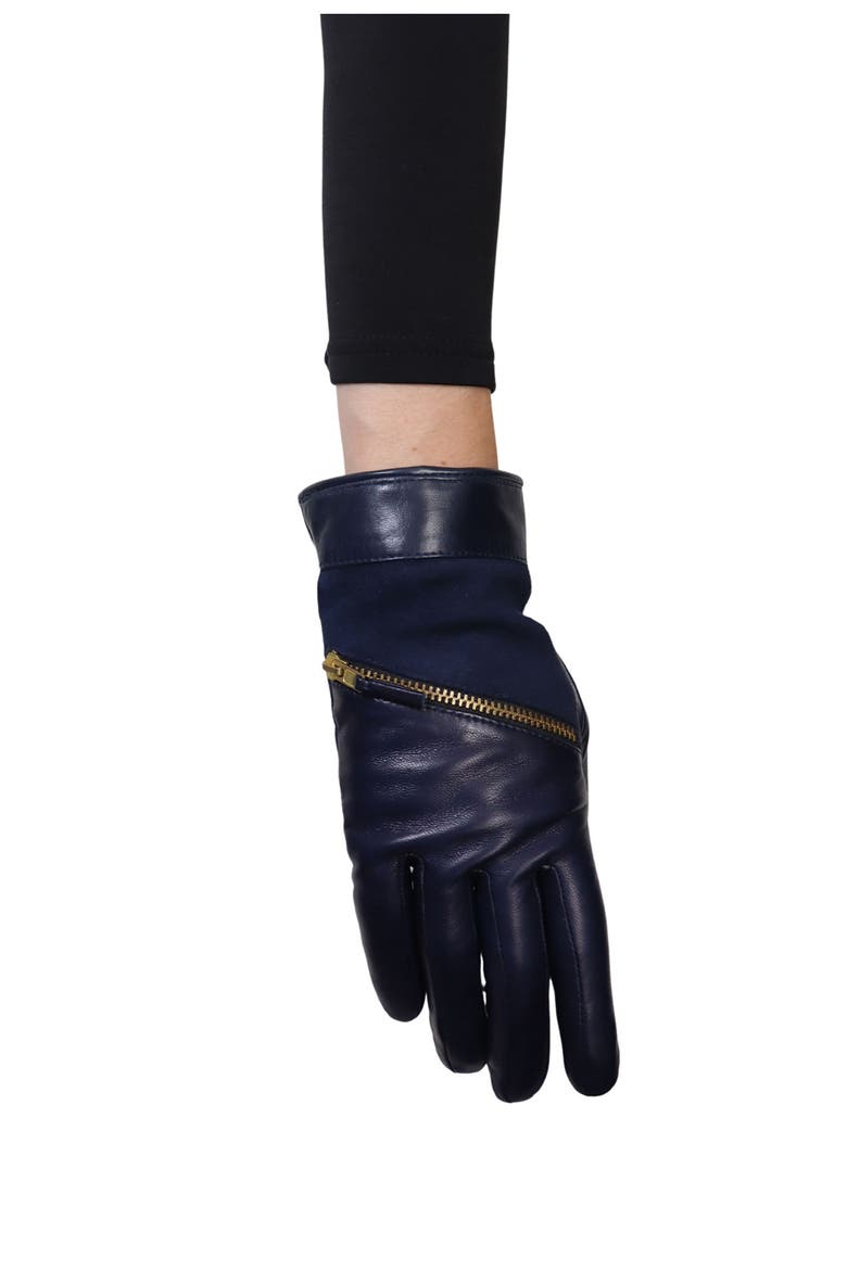 Jacqueline 2 Cashmere Lined Leather Gloves, Alternate, color, NAVY