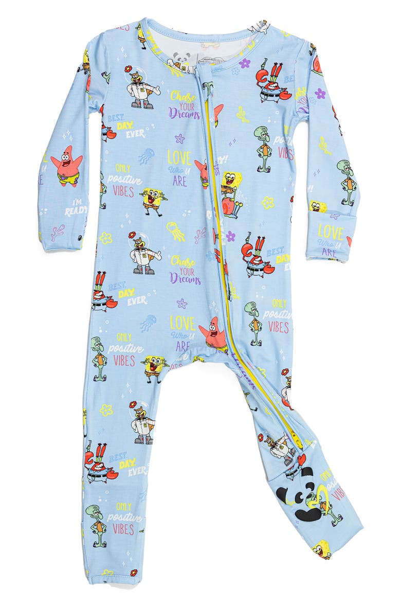 x SpongeBob® Good Vibes Fitted Convertible One-Piece Pajamas, Main, color, BLUE