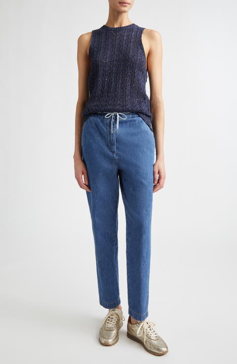 Sequin Embellished Cotton & Linen Blend Sweater Vest