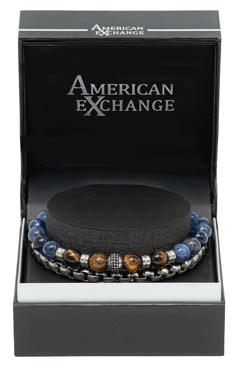 AMERICAN EXCHANGE ED HARDY Beige Silver Beaded Bracelet - Set of 2, Alternate, color, Multi/ Silver