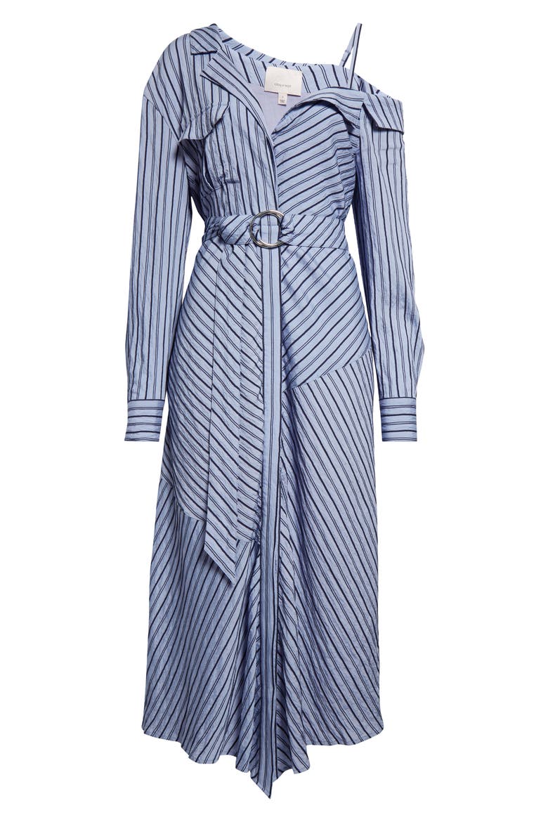Marcella Asymmetric Stripe Long Sleeve Midi Shirtdress, Alternate, color, NAVY/ RAINCLOUD