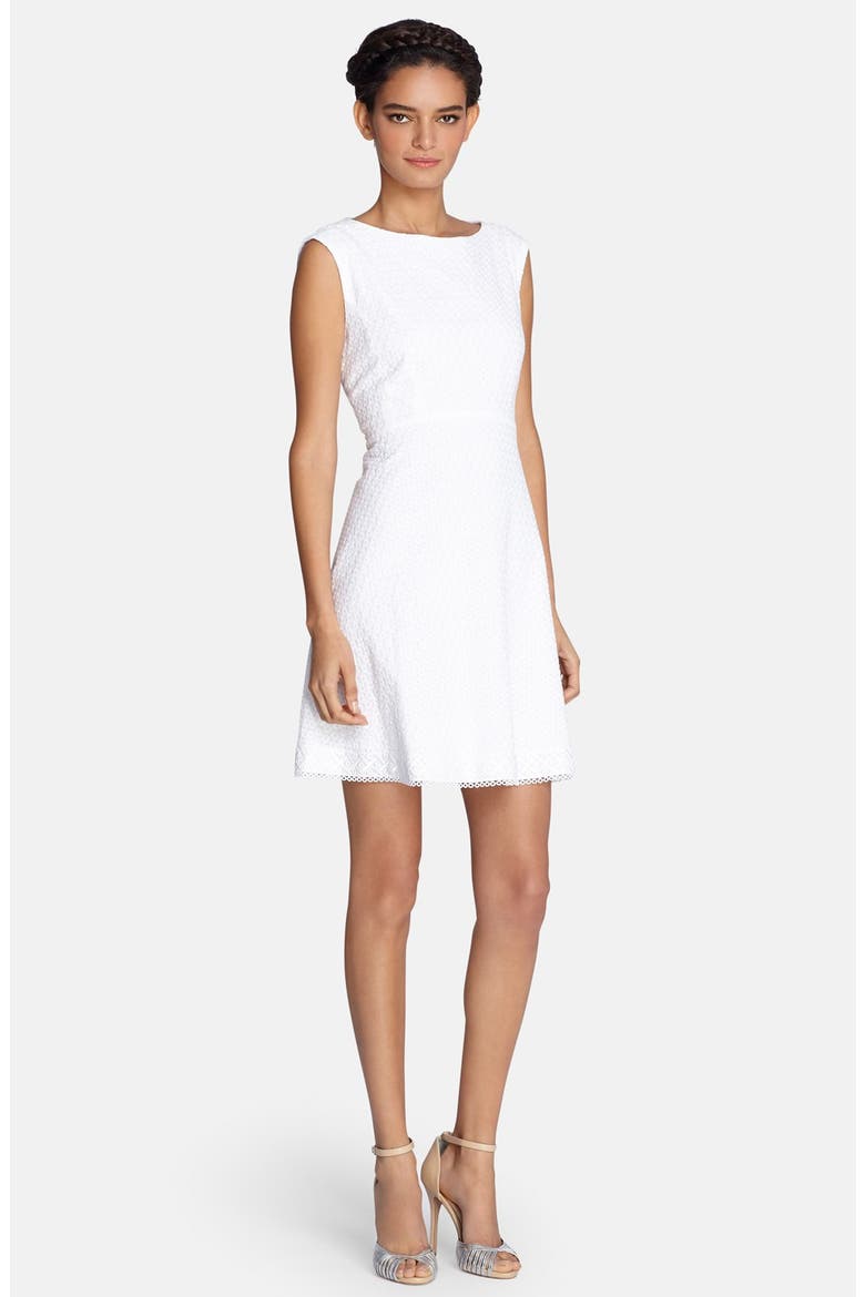 Textured Cotton Fit & Flare Dress, Main, color, WHITE