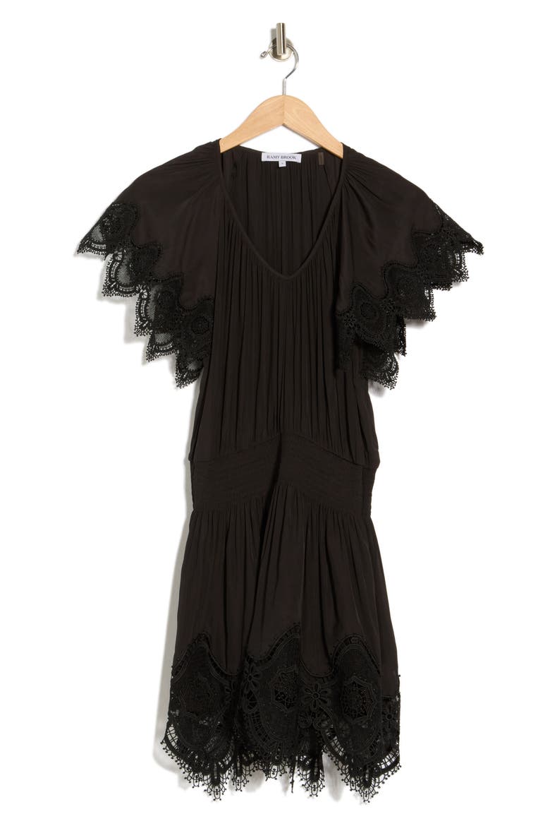 Arielle Lace Trim Short Sleeve Dress, Alternate, color, BLACK