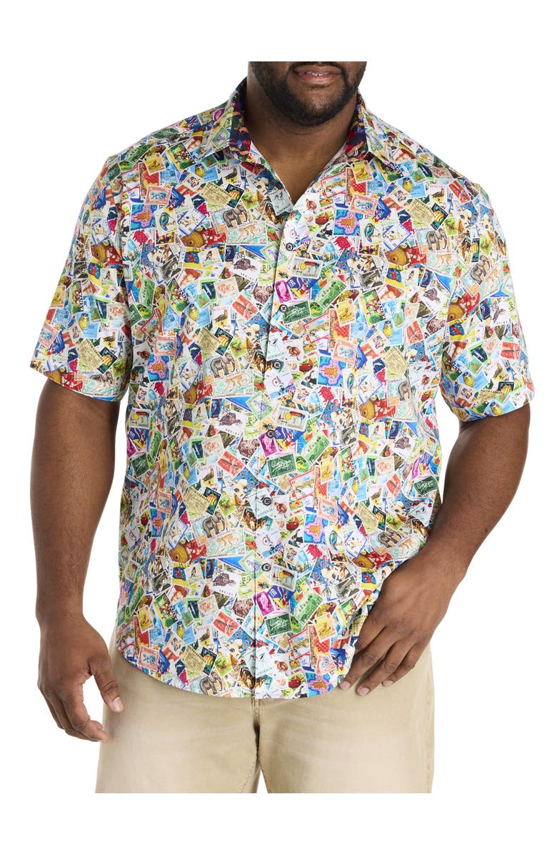 Robert Graham DXL Big & Tall Multi-Stamp Print Sport Shirt, Main, color, Multi
