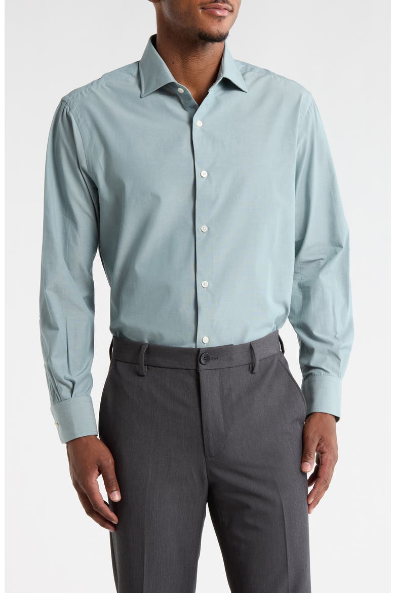 Classic Button Front Long Sleeve Cotton Dress Shirt, Main, color, GREEN
