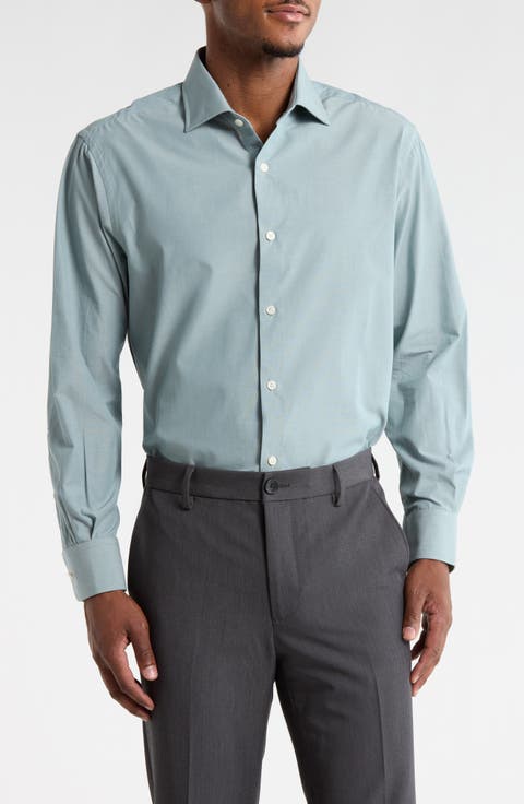 Classic Button Front Long Sleeve Cotton Dress Shirt (Regular & Tall)