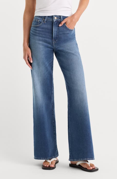 Soft-Tech Good Waist Frayed High Waist Wide Leg Palazzo Jeans (Indigo 1233)