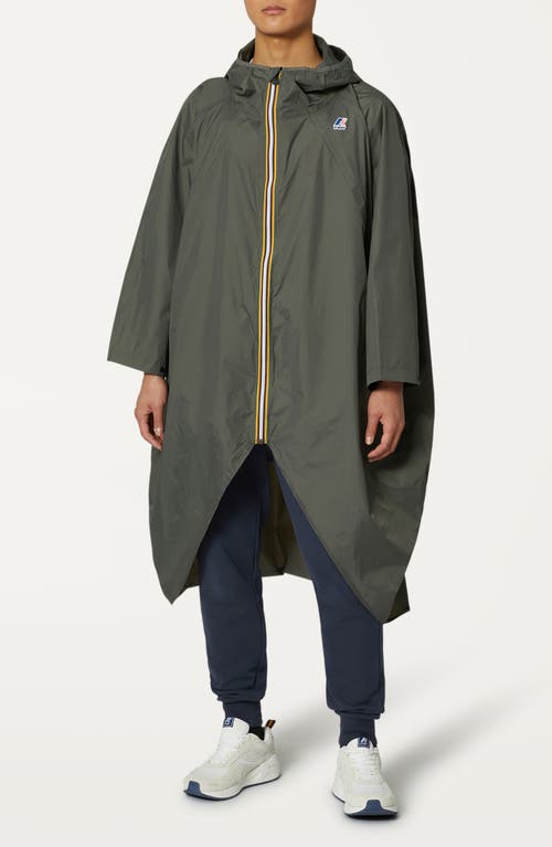 K-way Rennes Waterproof Packable Rain Poncho In Green Blackish