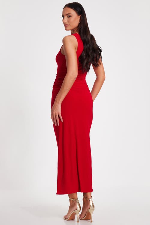 Quiz Ity Ruched Waist Maxi Dress In Red