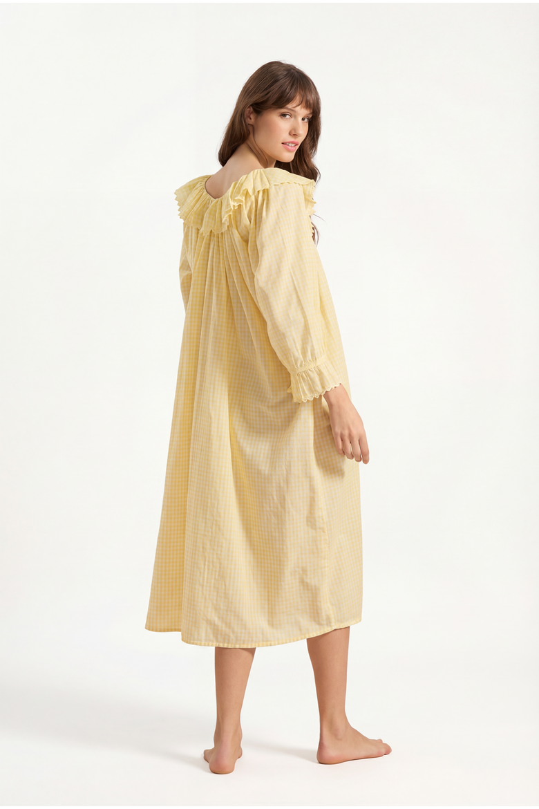 Pandora Gingham Nightdress, Alternate, color, Buttercup Yellow