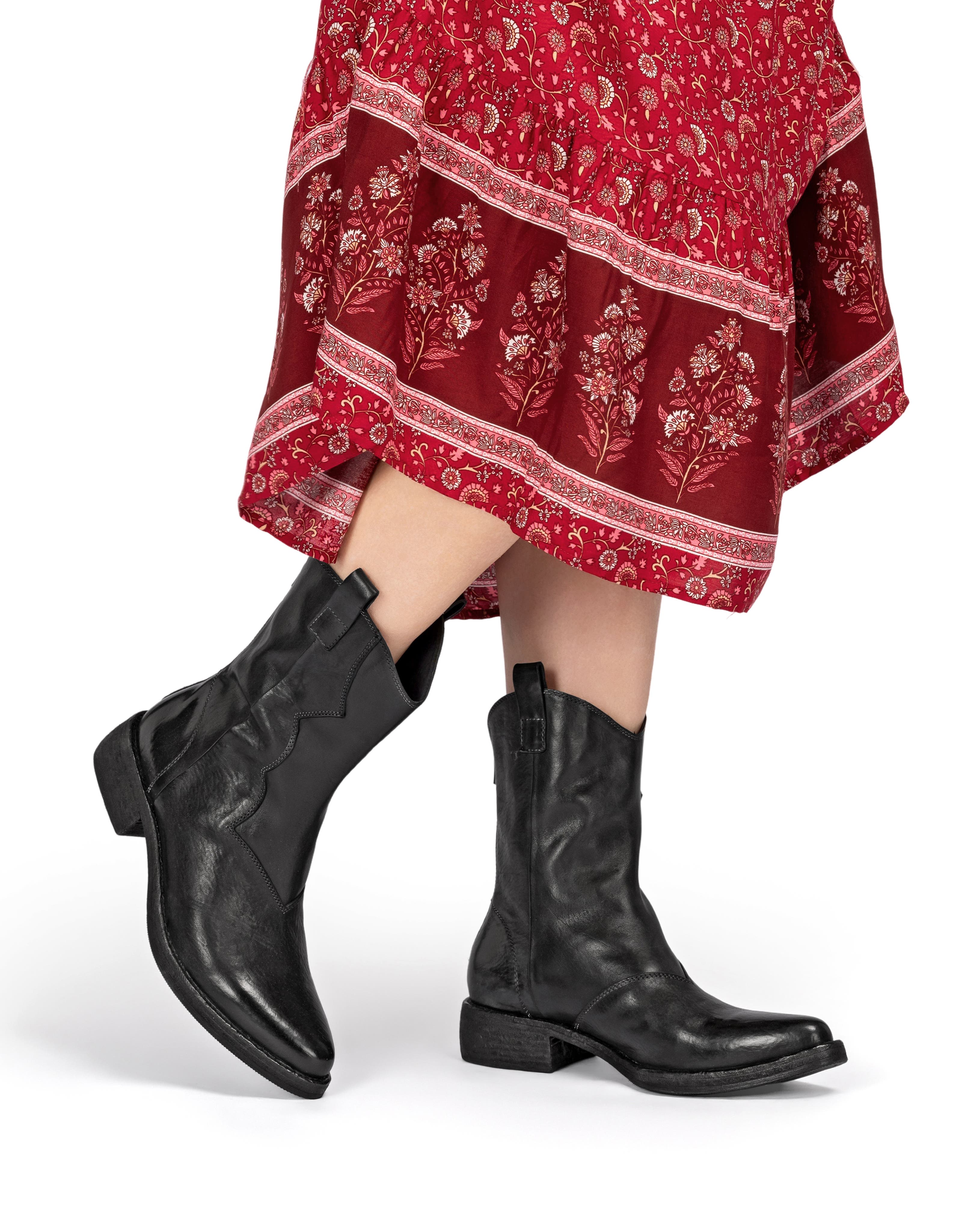 OLD TREND Vintage Genuine Leather Western Inspired Mid Shaft Boot, Alternate, color, Black