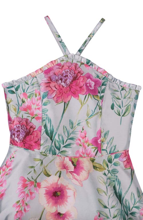 Zunie Kids' Floral Mikado Dress In Sage/multi