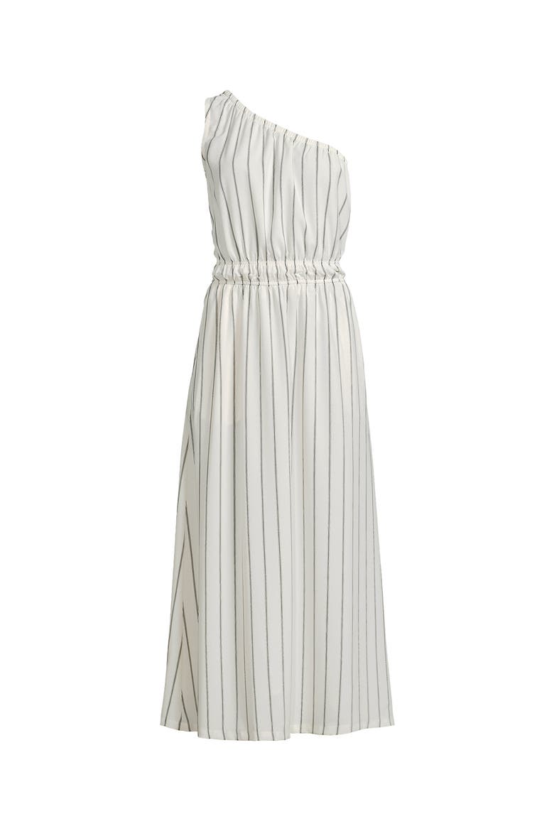Creaseless One Shoulder Midi Dress, Alternate, color, Ivory/Black Stripe