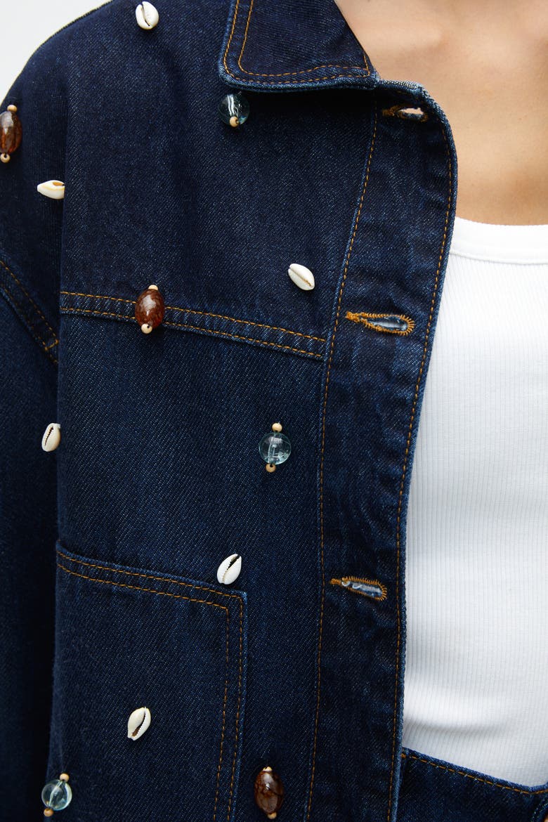Seashell Designed Jean Jacket, Alternate, color, Navy Blue