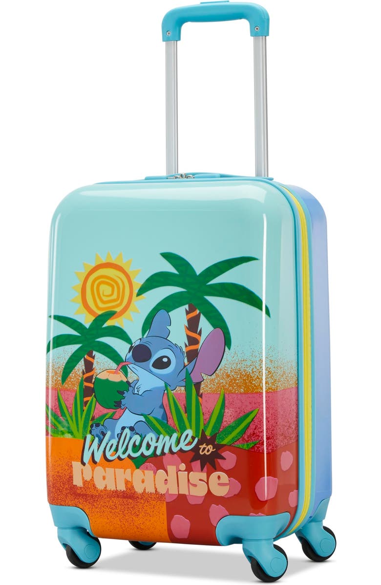 AMERICAN TOURISTER Disney Hardside Carry on 18 Inch Luggage with Spinner Wheels, Main, color, Stitch