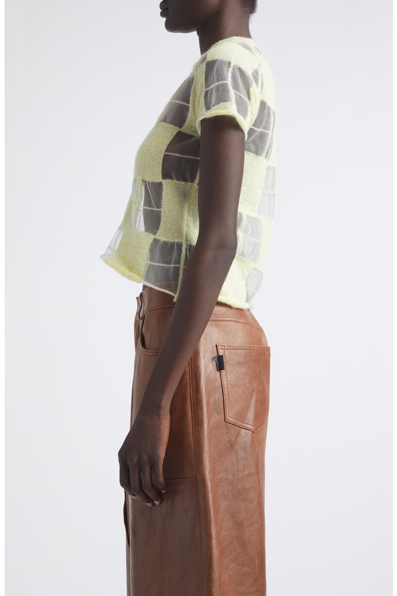 Hane Sheer Check Short Sleeve Sweater, Alternate, color, LIME