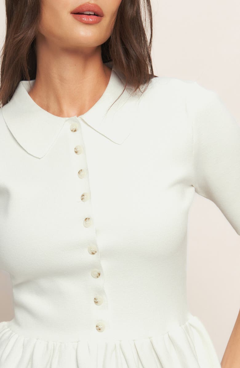 FLYING TOMATO Spread Collar Peplum Knit Top, Alternate, color, Cream