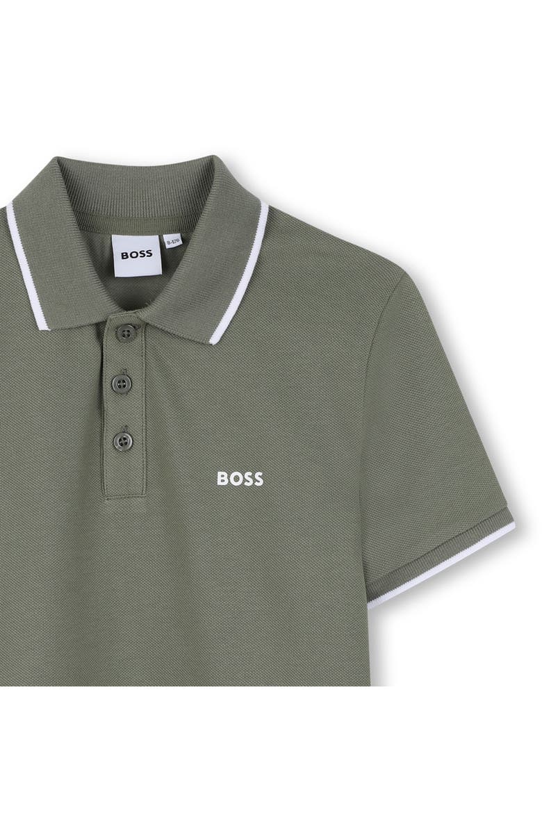BOSS Kidswear Kids' Tipped Stretch Cotton Piqué Polo, Alternate, color, Green