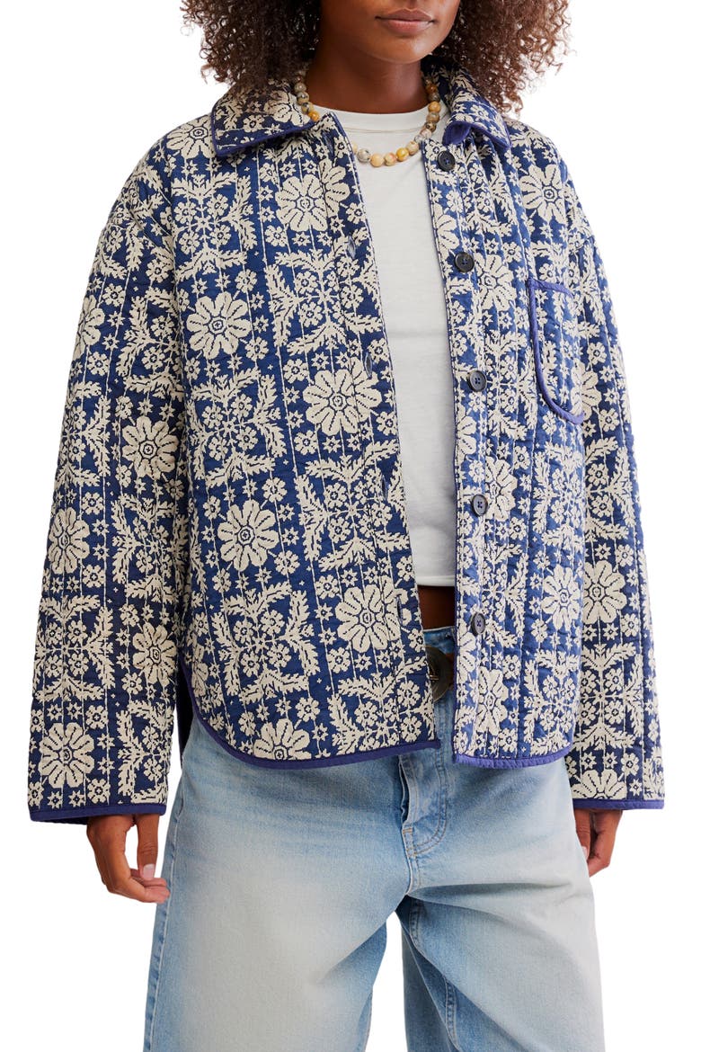 Alexie Print Boxy Quilted Jacket, Main, color, PEACOAT