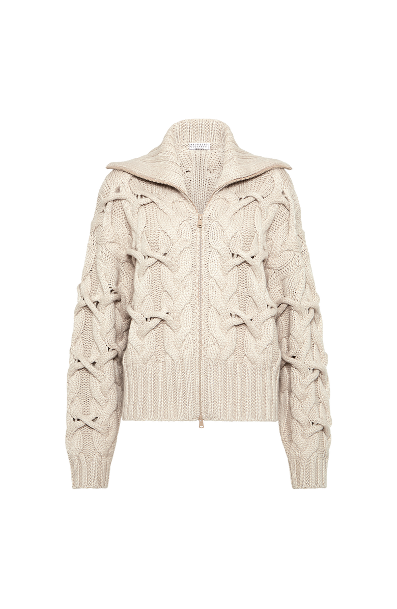 Brunello Cucinelli Crisscross cable cardigan, Main, color, Beige