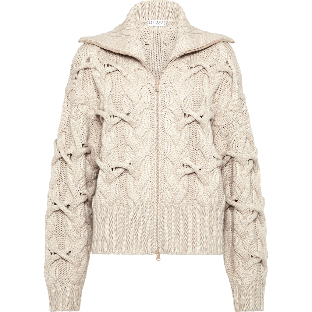 Brunello Cucinelli Crisscross Cable Cardigan In Neutral