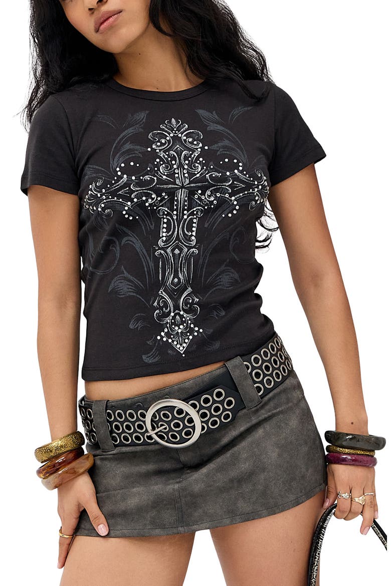 Diamante Cross Graphic Baby Tee, Main, color, BLACK