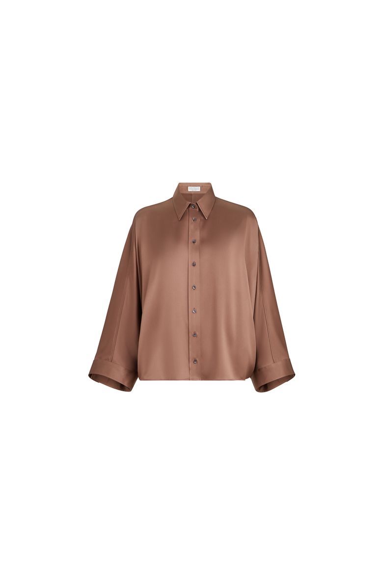 Stretch silk satin shirt with monili, Alternate, color, Dattero