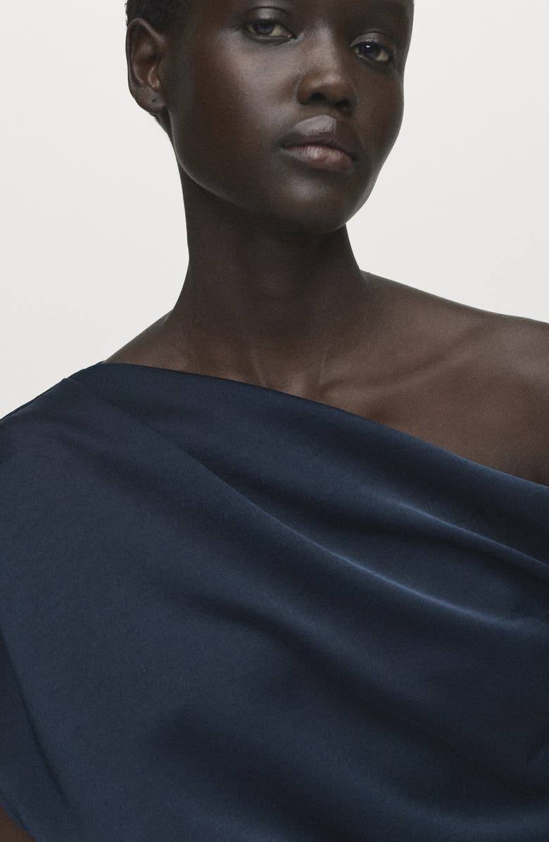 MANGO Asymmetric One-Shoulder Midi Dress, Alternate, color, Night Blue