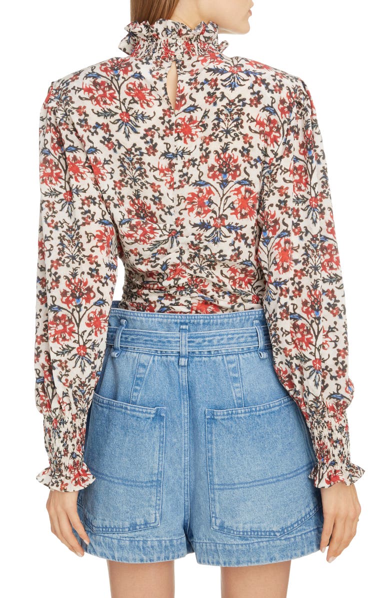 Isabel Marant Floral High Neck Stretch Silk Blouse, Alternate, color,
