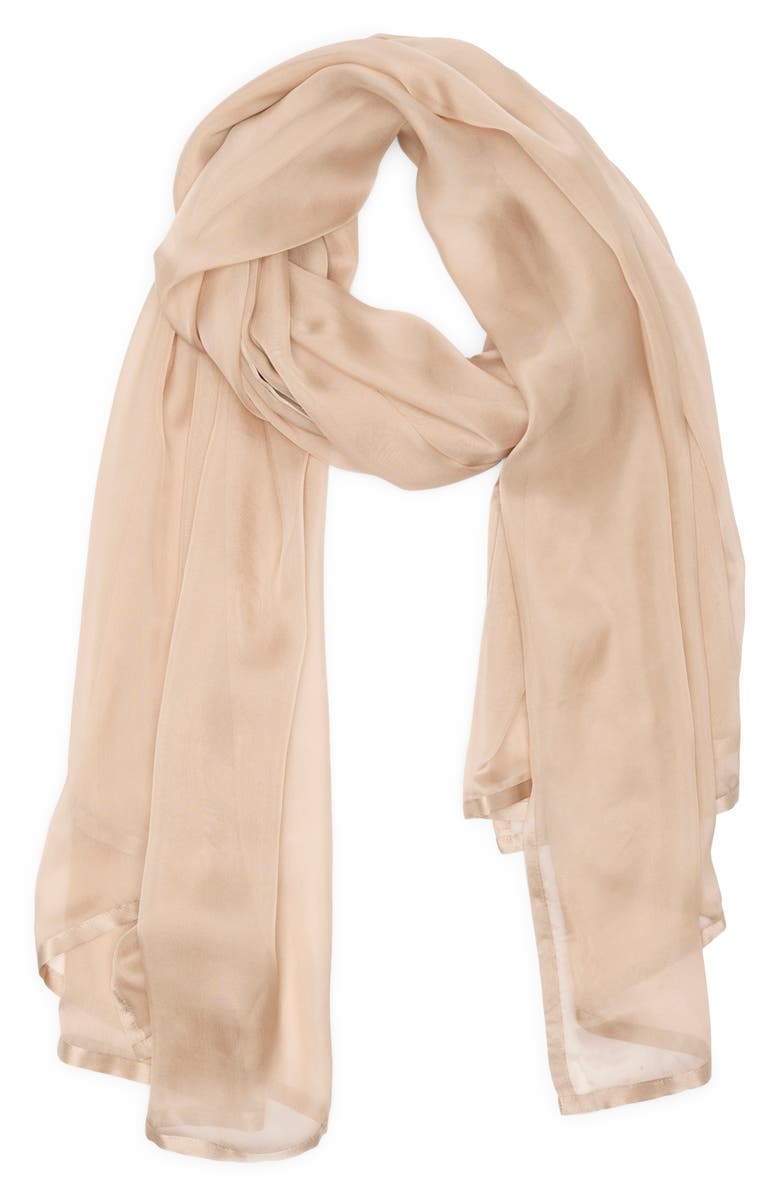Nordstrom Satin Border Silk Chiffon Scarf, Alternate, color, Champagne