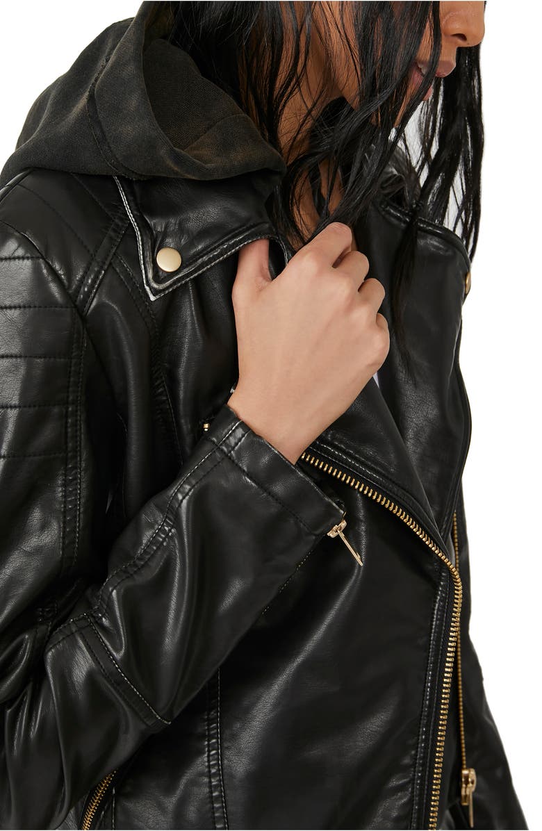 Free People Harriett Hooded Faux Leather Moto Jacket, Alternate, color, 