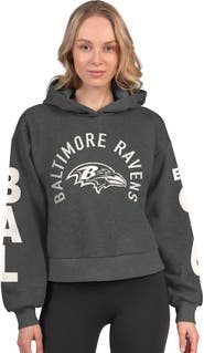STARTER Women's Starter Heather Charcoal Baltimore Ravens Star Player Cropped Fleece Pullover Hoodie