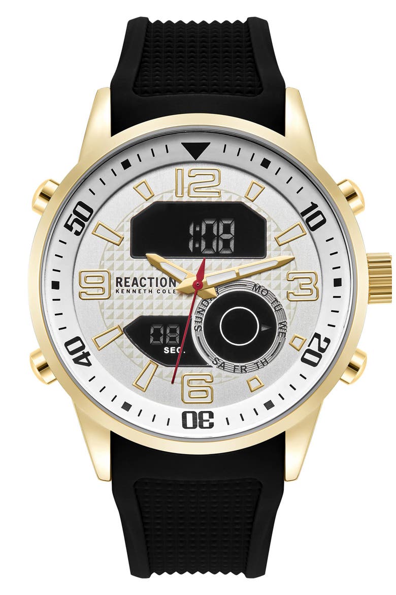 Analog Digital Silicone Strap Chronograph Watch, 46mm, Main, color, BLACK