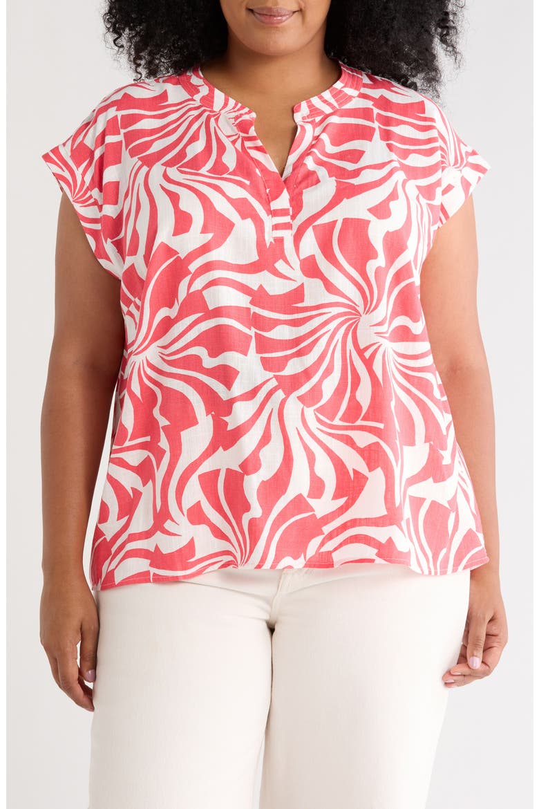 Split Neck Cap Sleeve Top, Main, color, CALYPSO CORAL