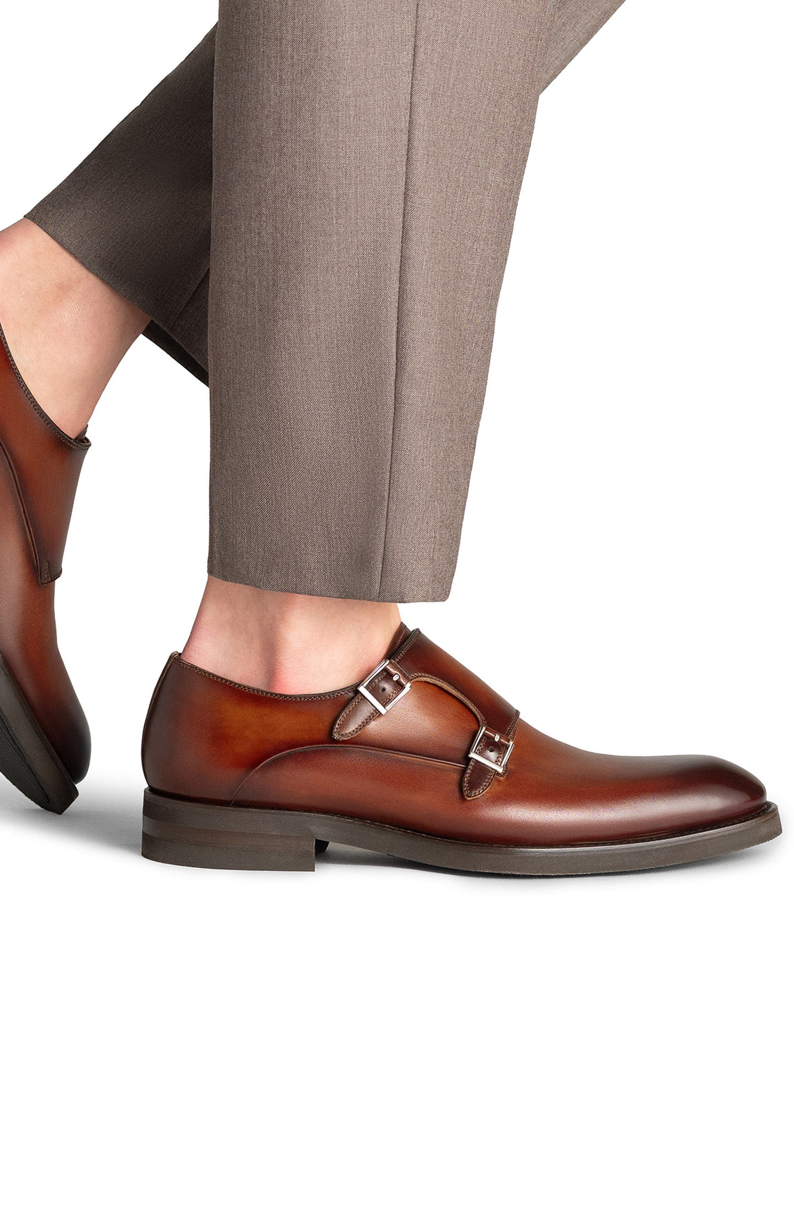 Omnia Double Monk Strap Shoe, Alternate, color, COGNAC