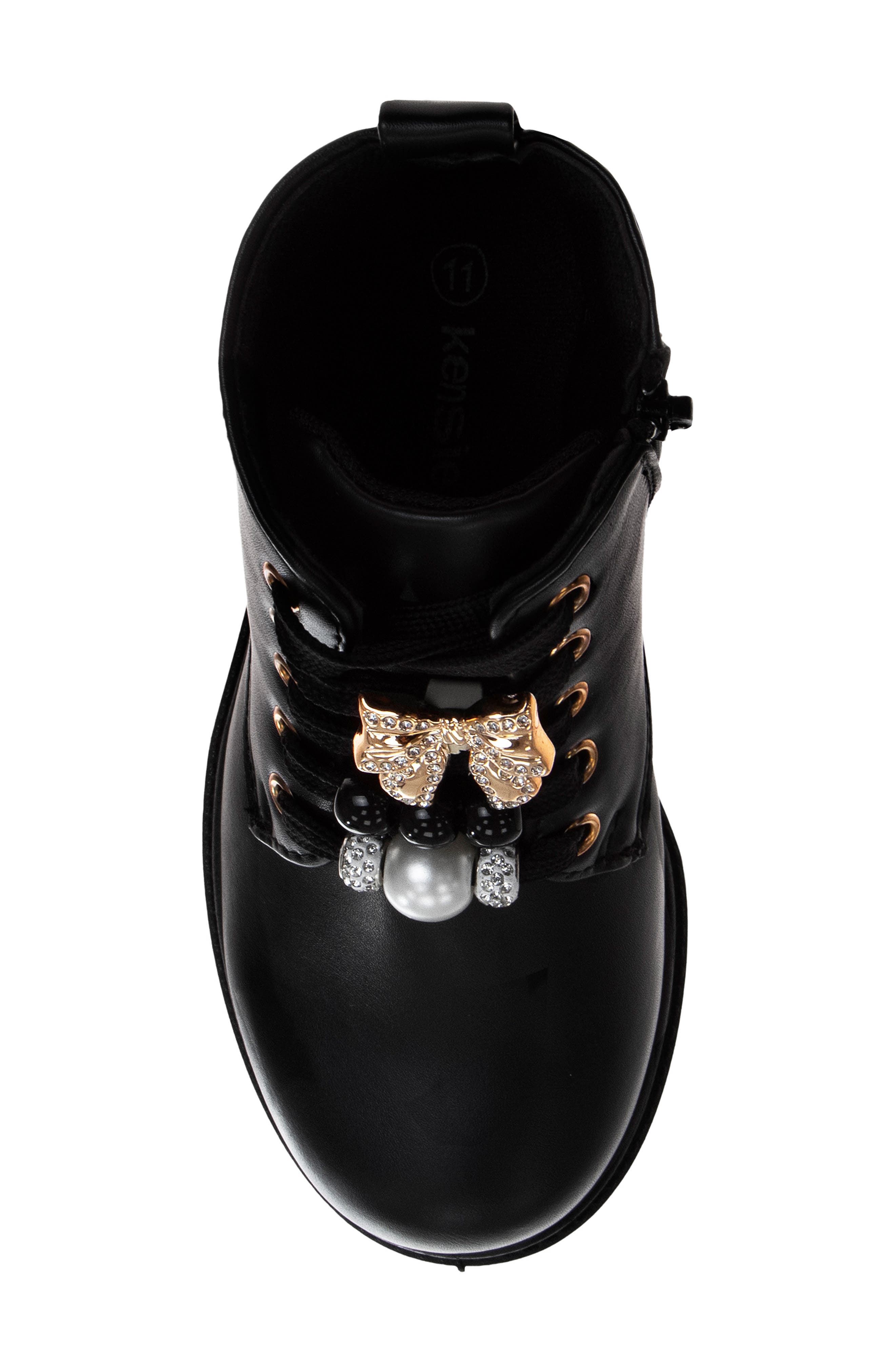 Kids' Faux Leather Combat Boot, Alternate, color, BLACK