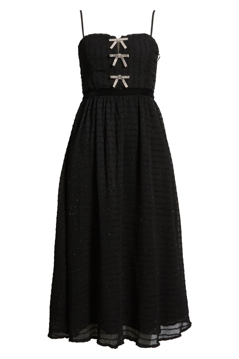 Crystal Bow Detail Metallic Dress, Alternate, color, BLACK