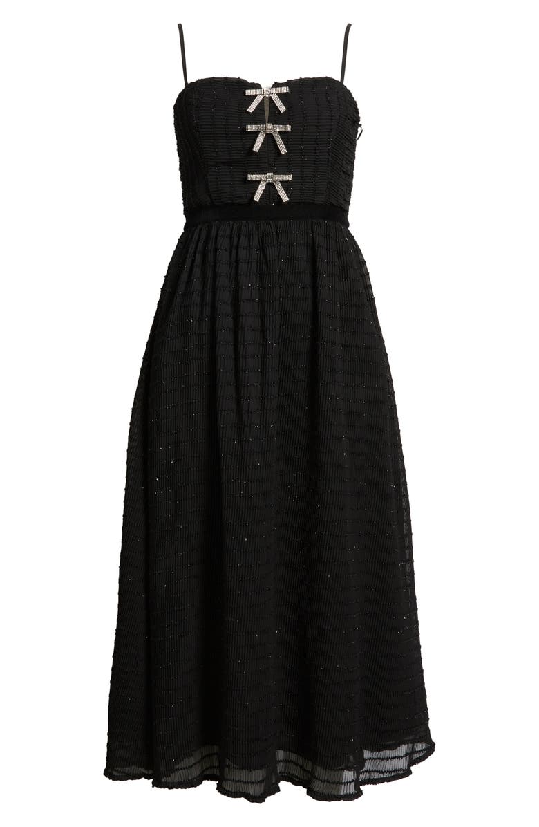 MOON RIVER Crystal Bow Detail Metallic Dress, Alternate, color, Black