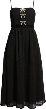 MOON RIVER Crystal Bow Detail Metallic Dress