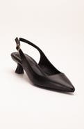 Forever & Always Shoes Lety Slingback Kitten Heel Leather Pumps