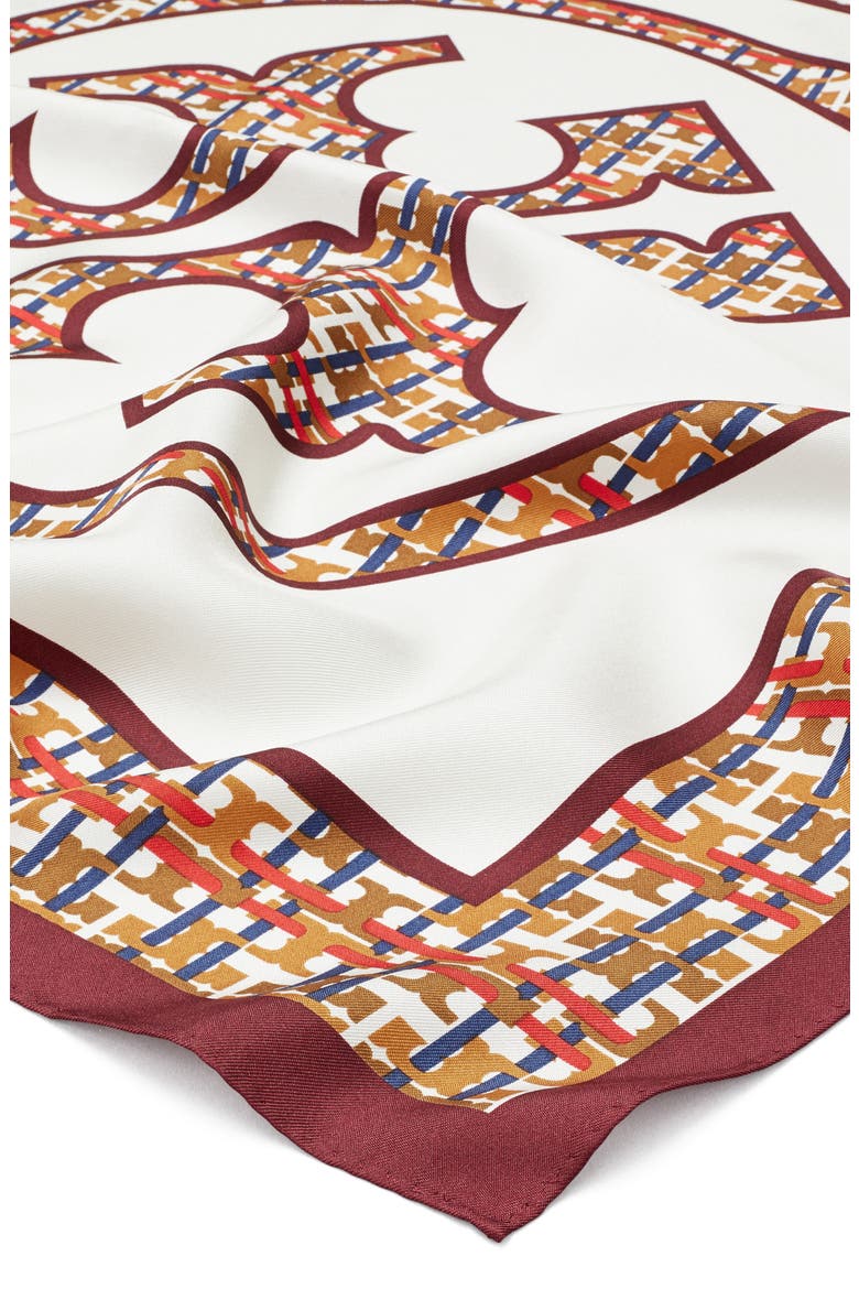 Silk Twill Square Scarf, Alternate, color, IVORY/ BURGUNDY