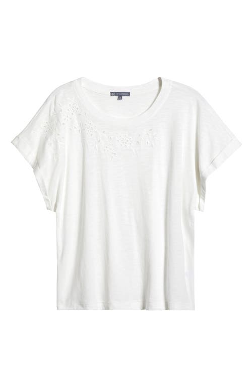 Wit & Wisdom Embroidered Eyelet Cap Sleeve T-shirt In Off White