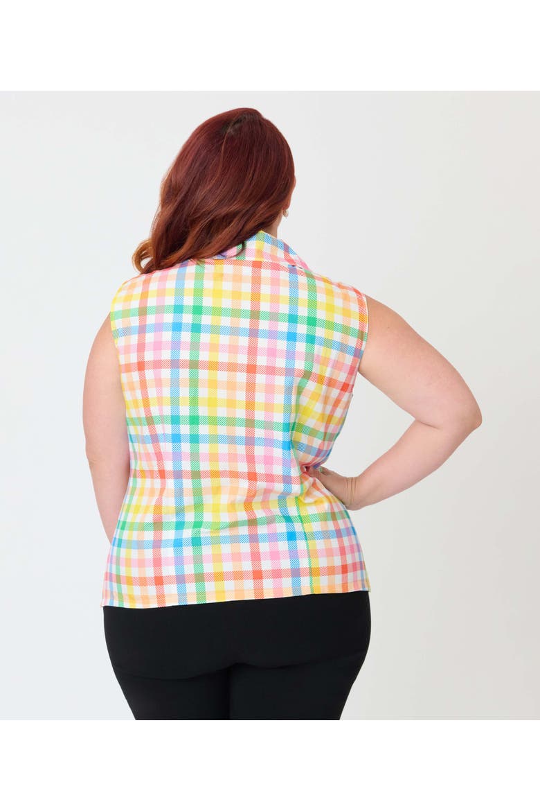 Plus Size Notched Collar Cotton Blouse, Alternate, color, Yellow Rainbow Gingham