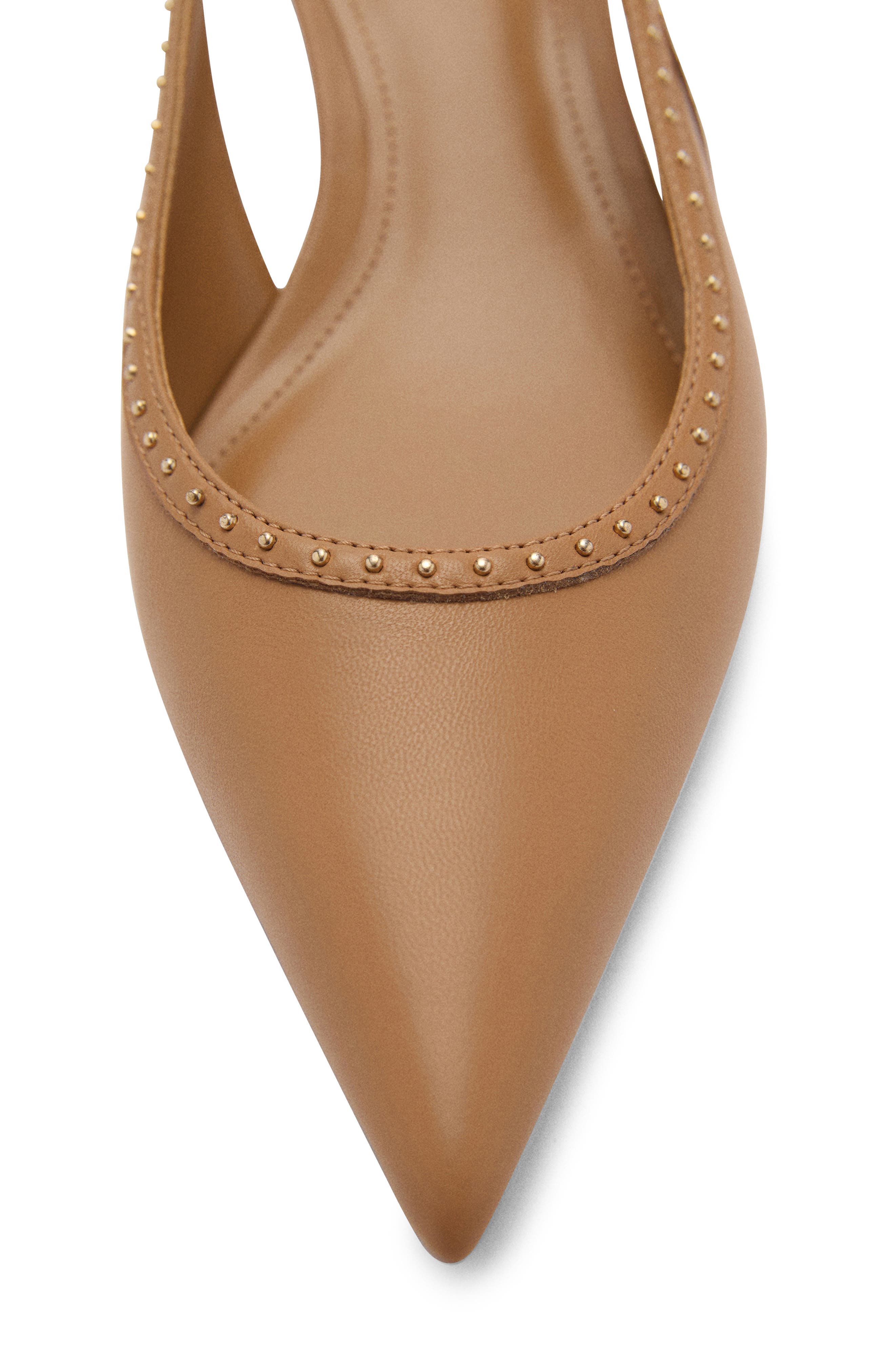 MANGO Stud Pointed Toe Kitten Heel Slingback Pump, Alternate, color, Medium Brown