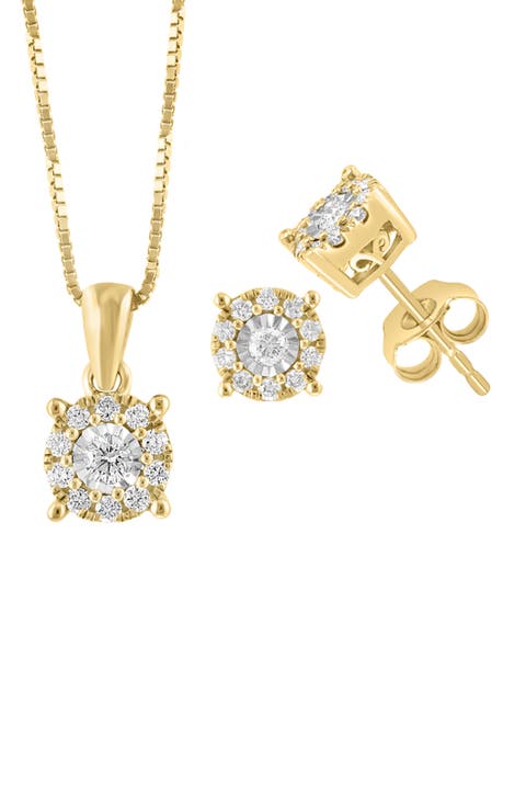 Diamond Pendant Necklace & Stud Earrings Set