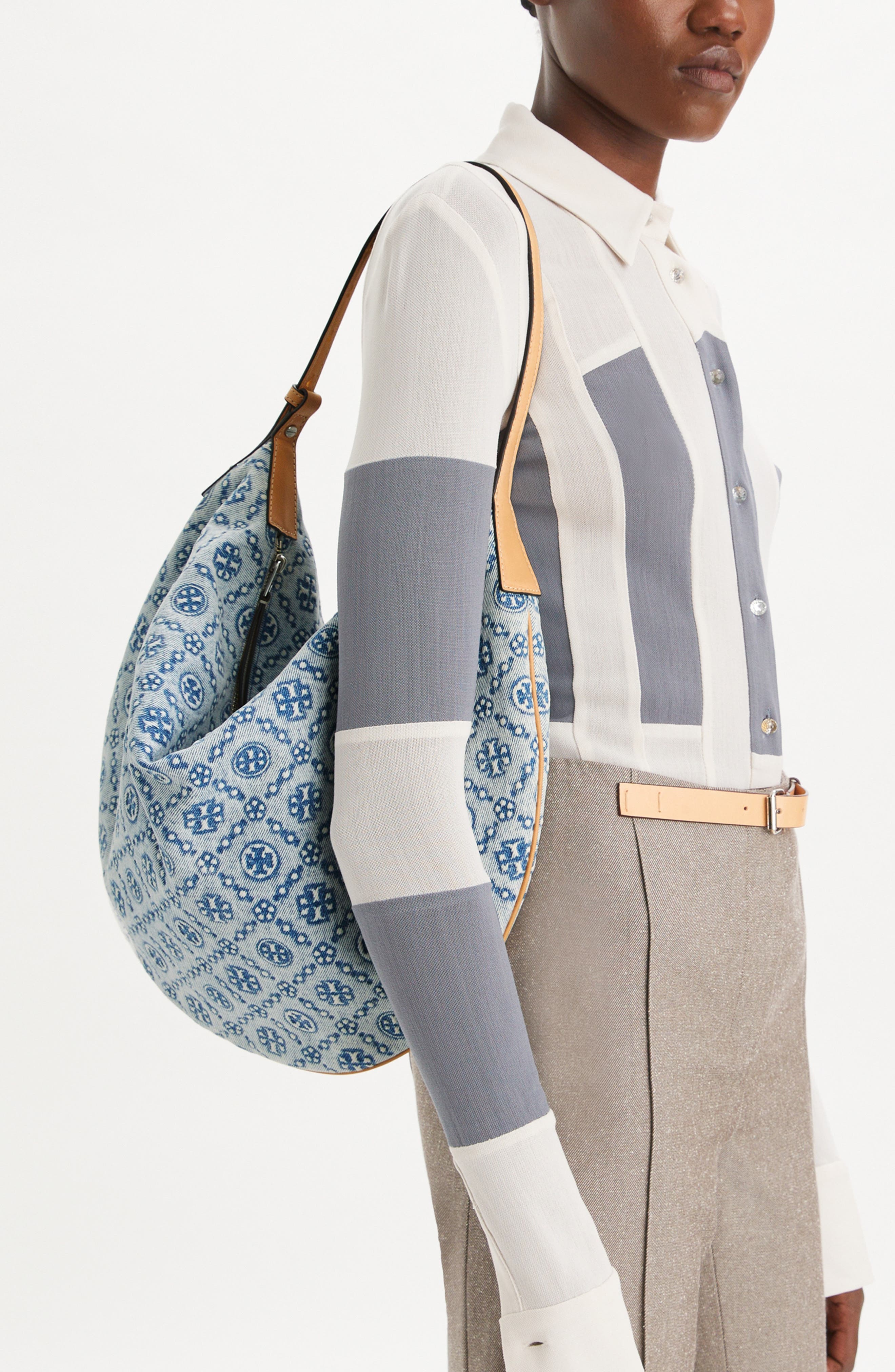 Tory Burch T Monogram Denim Shoulder Bag, Alternate, color, 