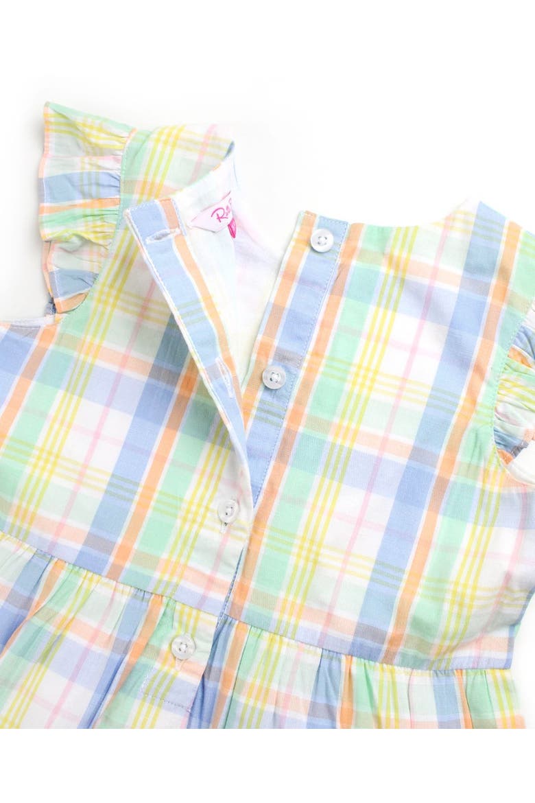 Girls Flutter Sleeve Tiered Dress, Alternate, color, Clubhouse Rainbow Plaid