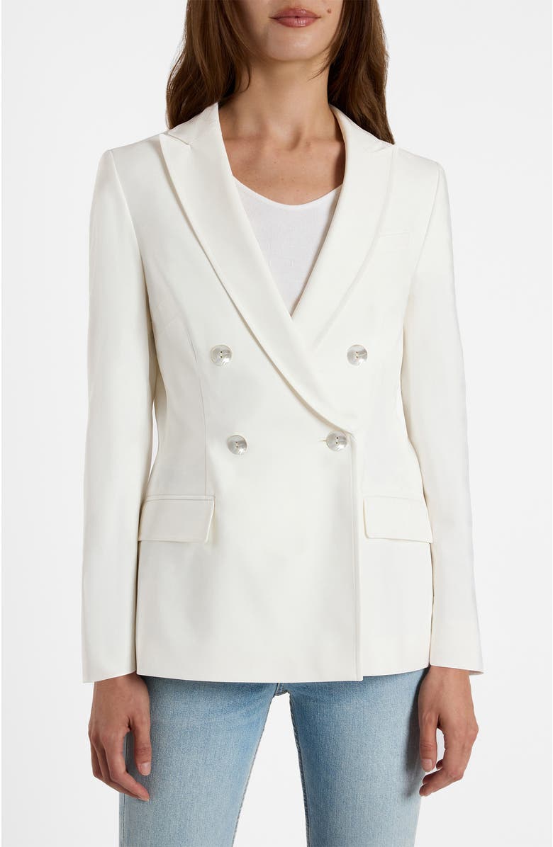 Santorelli Caryn Double-Breasted Blazer in Cotton Stretch, Main, color, Ivory