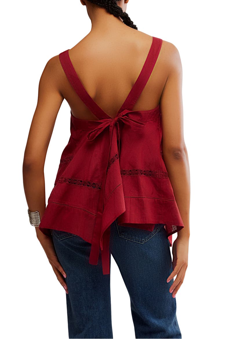 Lace Inset Handkerchief Hem Cotton Camisole, Alternate, color, SYRAH